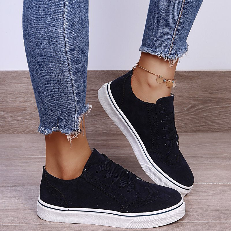 Hazel Blues® |  Suede Lace-Up Flat Sneakers