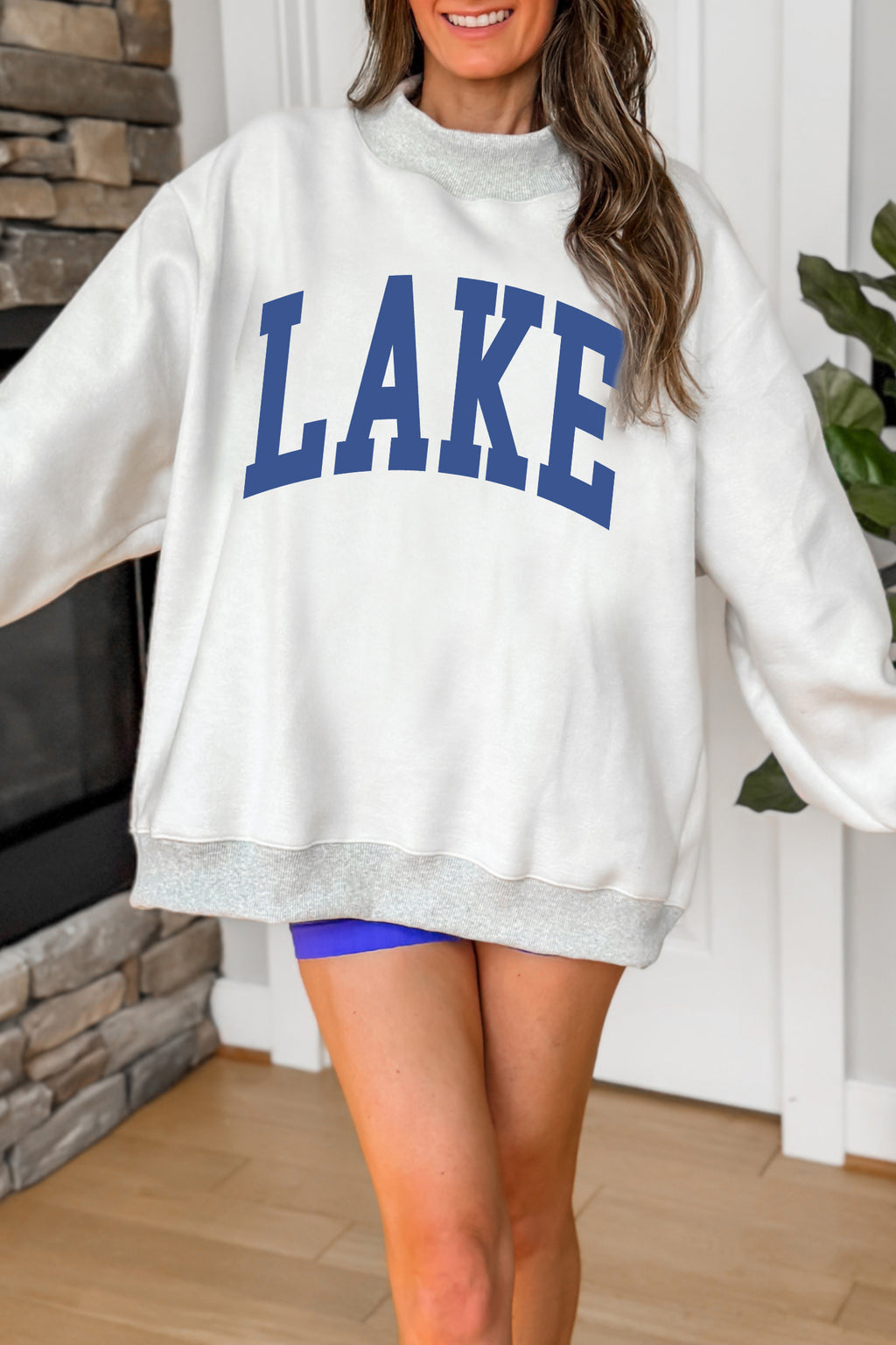 Light Gray Mock-Neck Graphic Print Reversible Sweatshirt