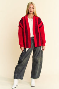 Hazel Blues® |  Davi & Dani Cable-Knit Color Block Open Front Cardigan