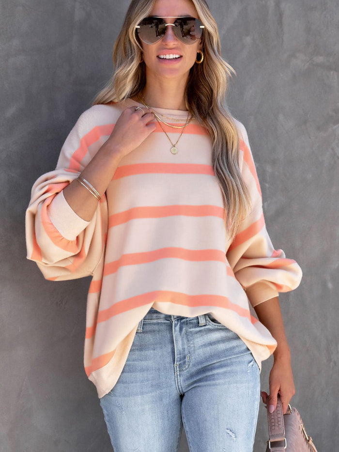 Hazel Blues® |  Striped Round Neck Long Sleeve Sweatshirt