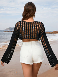 Hazel Blues® |  Openwork Boat Neck Long Sleeve Cover-Up