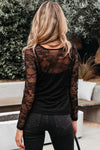 Hazel Blues® |  Black Lace Crochet Mesh Patched Slim Fit Long Sleeve Top