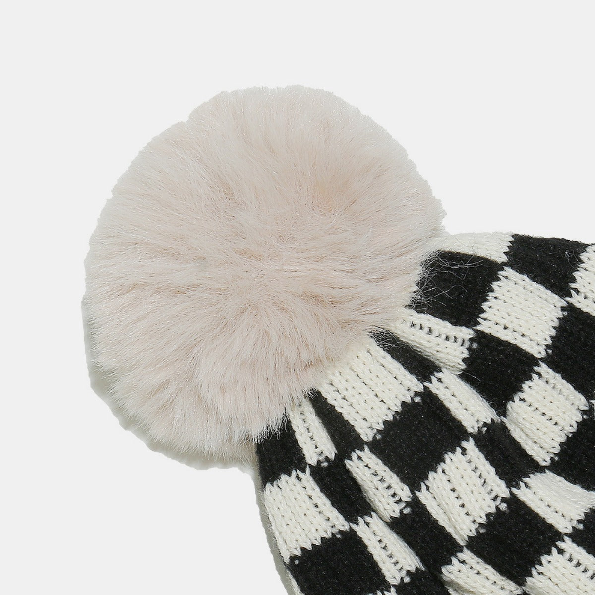 Hazel Blues® |  Checkered Knit Hat with Pompom