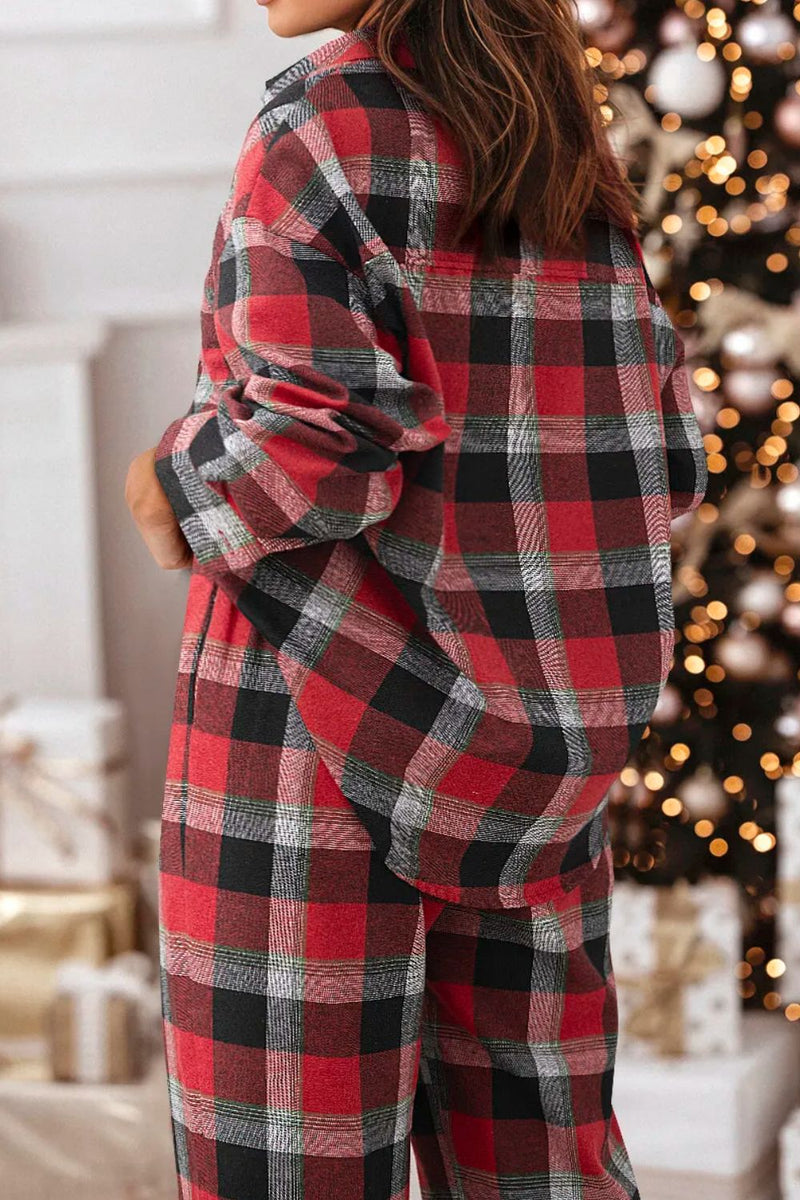 Hazel Blues® |  Plaid Long Sleeve Top and Pants Lounge Set