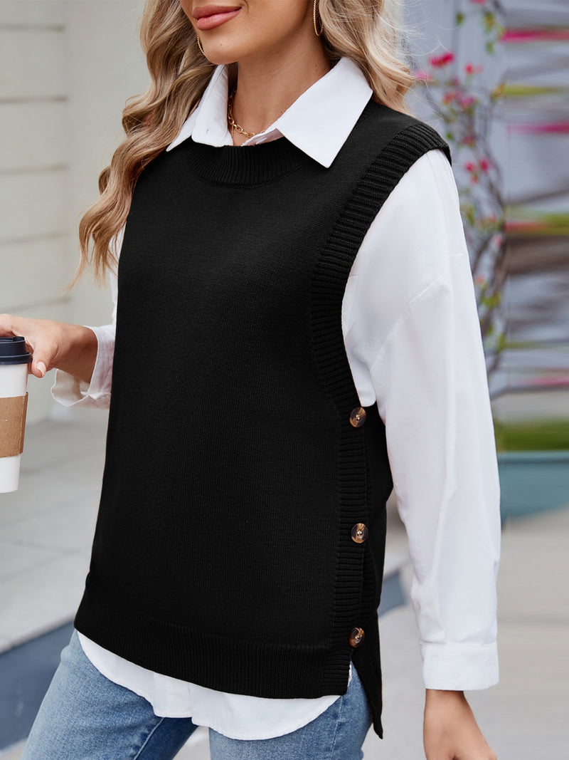 Hazel Blues® |  Buttoned Round Neck Sweater Vest