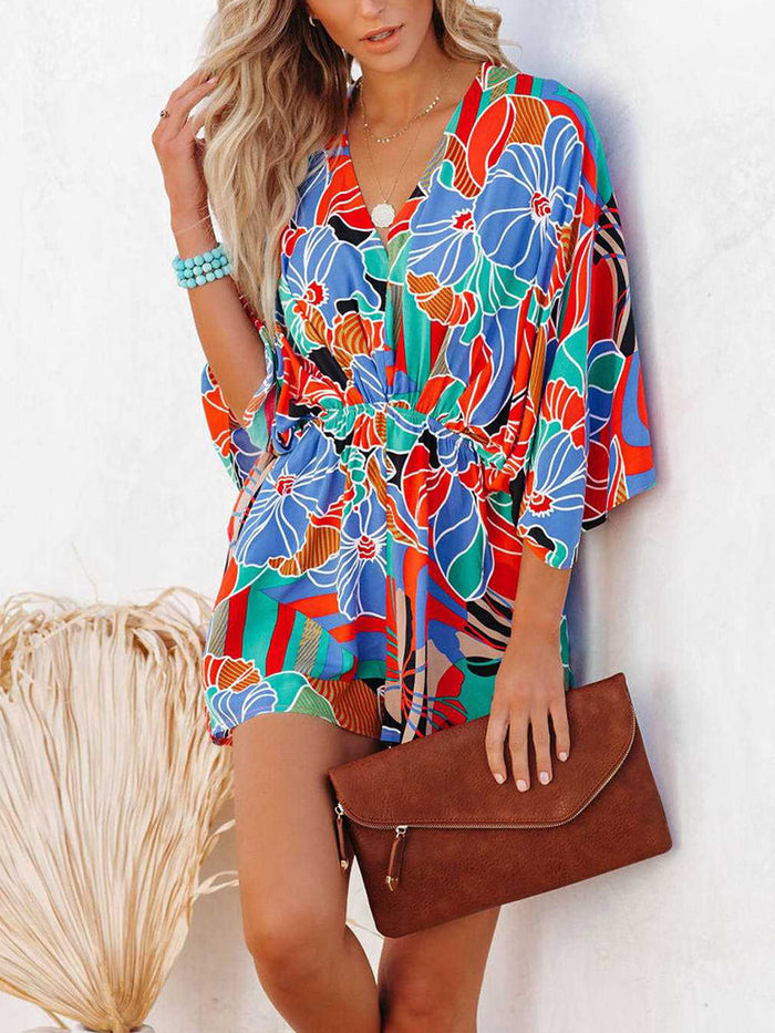 Hazel Blues® |  Tied Printed Kimono Sleeve Romper