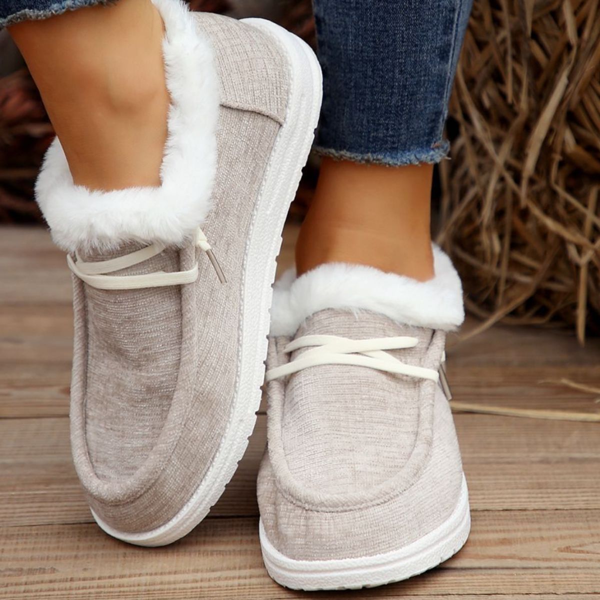 Hazel Blues® |  Lace Up Round Toe Furry Sneakers