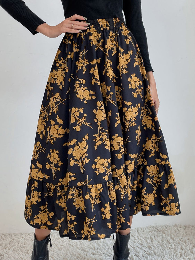 Hazel Blues® |  Printed Elastic Waist Midi Skirt