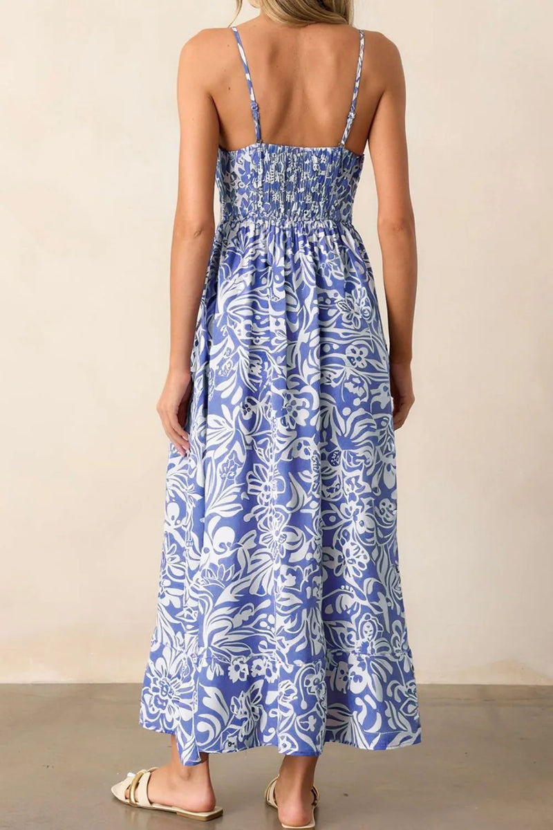 Hazel Blues | Floral Print Spaghetti Strap High Waist Dress Hazel Blues | Floral Print Spaghetti Strap High Waist Dress