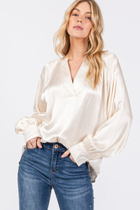 Hazel Blues® |  SAGE + FIG Notched Long Sleeve Blouse