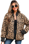 Hazel Blues® |  Khaki Leopard Print Zip Up Stand Neck Side Pocket Jacket