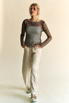 Hazel Blues® |  Davi & Dani Sparkling Rhinestone Sheer Mesh Round Neck Top