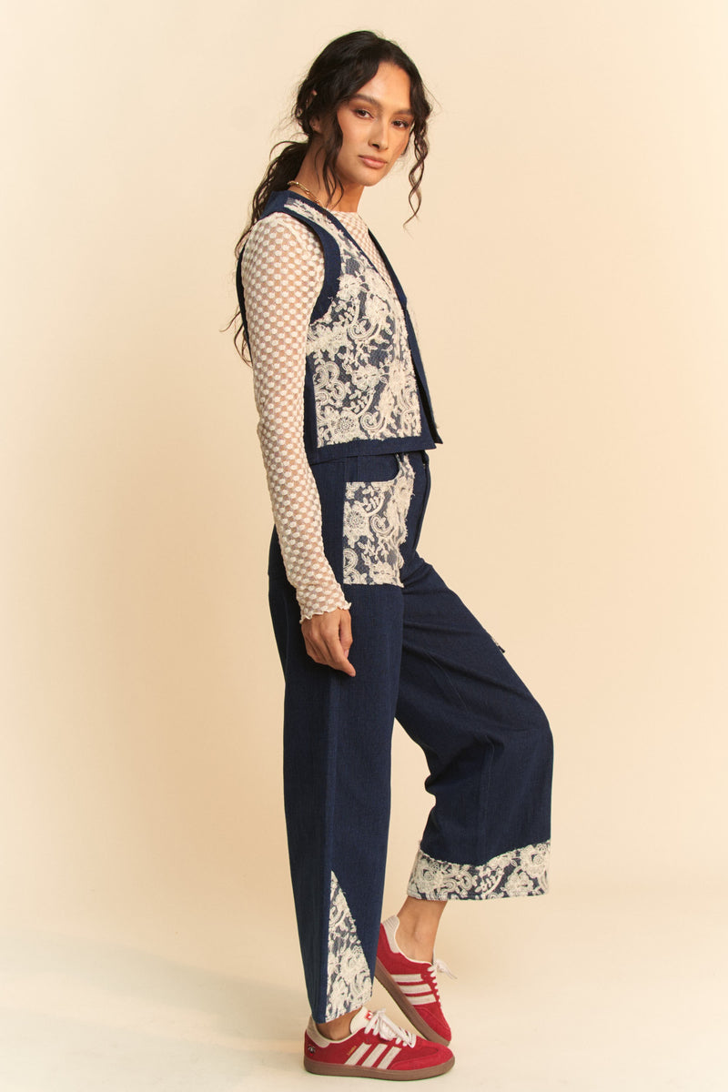 Hazel Blues® |  Davi & Dani Lace Applique Wide Leg Jeans