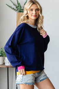 Hazel Blues® |  First Love Contrast Ribbed Round Neck Long Sleeve Sweater