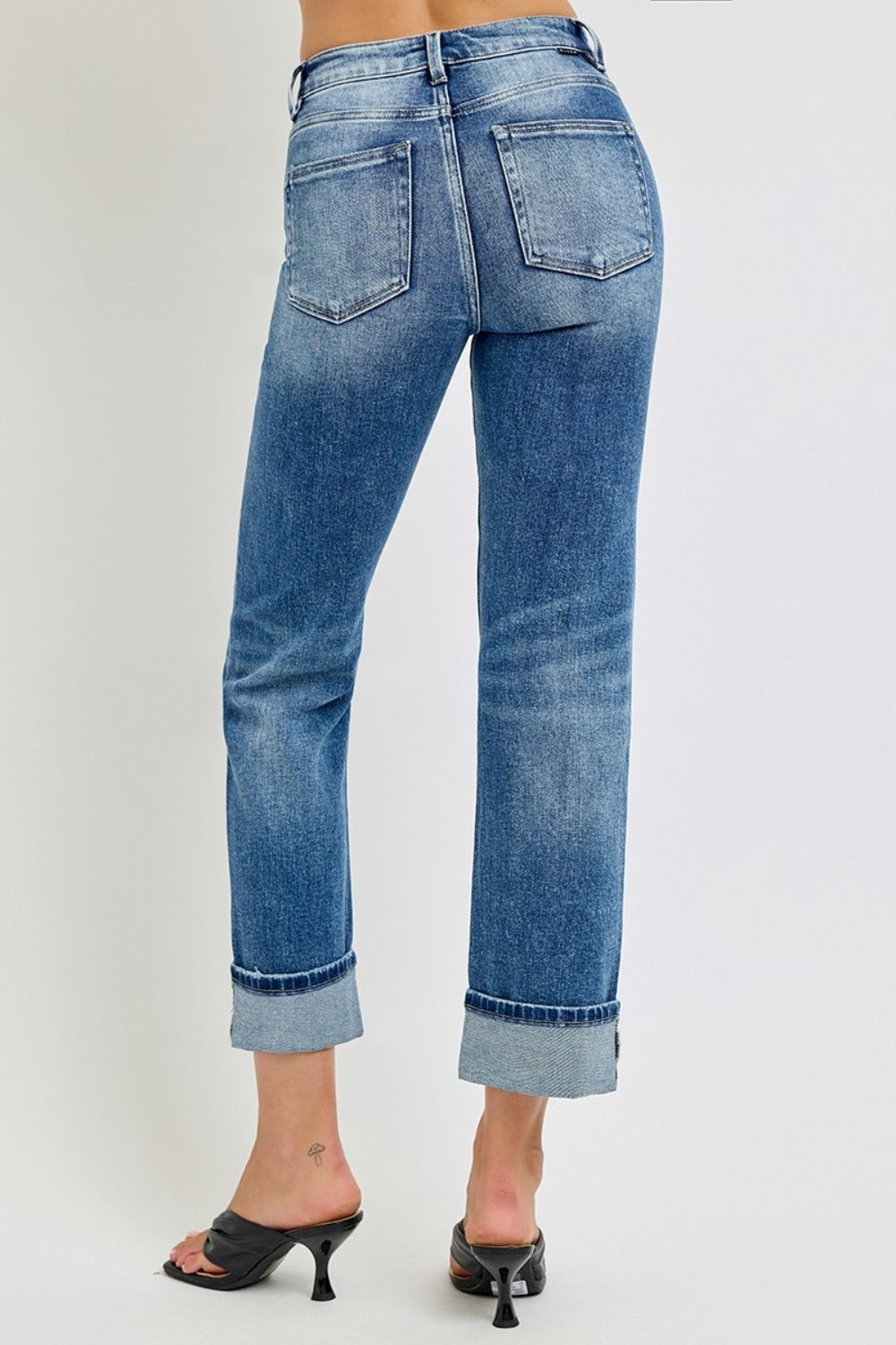 Hazel Blues® |  RISEN High Rise Crop Straight Roll Up Jeans