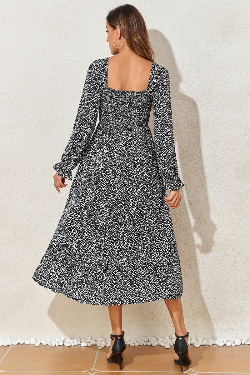 Hazel Blues® |  Printed Square Neck Long Sleeve Midi Dress