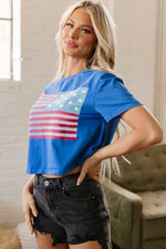 Hazel Blues® |  Real Teal American Flag Pattern Crewneck Tee