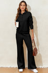 Hazel Blues® |  Black Solid Collared Sweatshirt and High Waist Pants Active Set