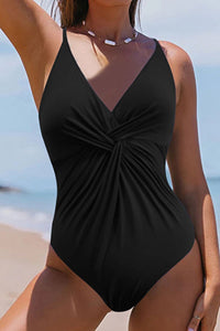 Hazel Blues® |  Twisted Crisscross V-Neck One-Piece Swimwear