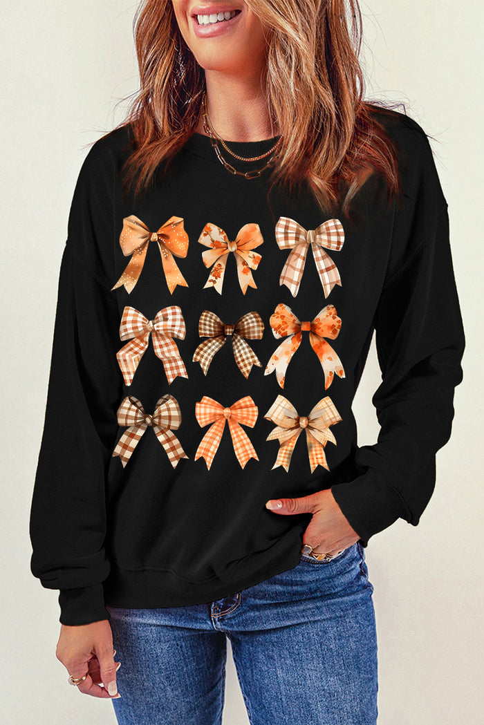 Hazel Blues® |  Bow Graphic Round Neck Long Sleeve Sweatshirt