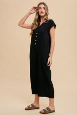 Hazel Blues® |  Annie Wear Button Detail Wide Leg Jumpsuit with Pockets