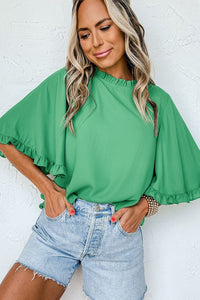 Hazel Blues® |  Frill Round Neck Wide Half Sleeve Blouse