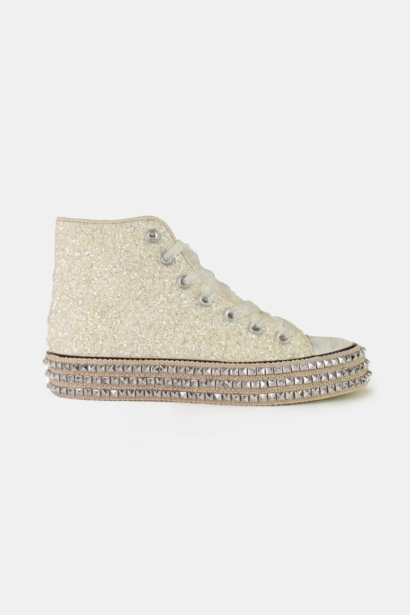 Hazel Blues® |  Beast Fashion Glitter Lace-Up Studded Platform Sneakers