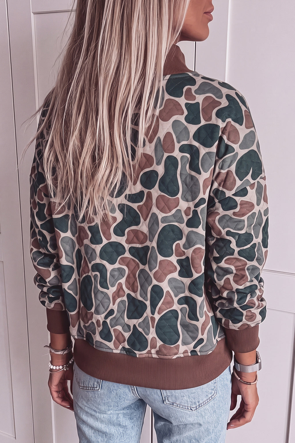 Camo Quilted Mock-Neck Sweatshirt