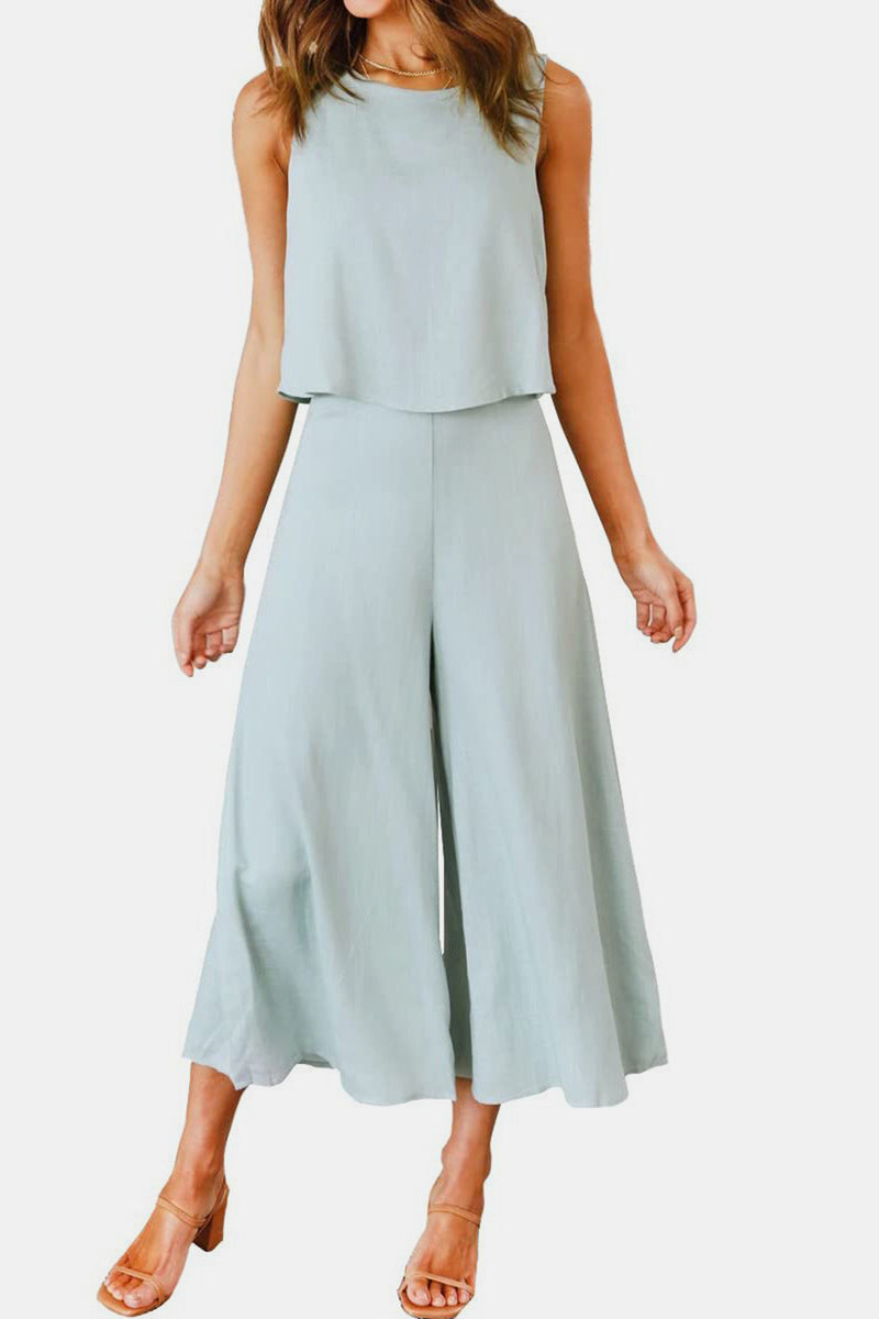 Hazel Blues® |  Round Neck Top and Wide Leg Pants Set