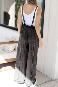 Hazel Blues® |  Frayed Exposed Seam Wide Leg Denim Overalls