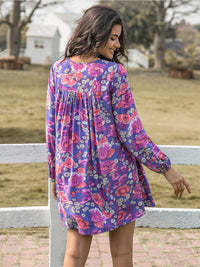 Hazel Blues® |  Floral Ruched V-Neck Long Sleeve Dress