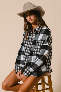 Hazel Blues® |  BiBi Plaid Fleece Button Down Long Sleeve Shirt