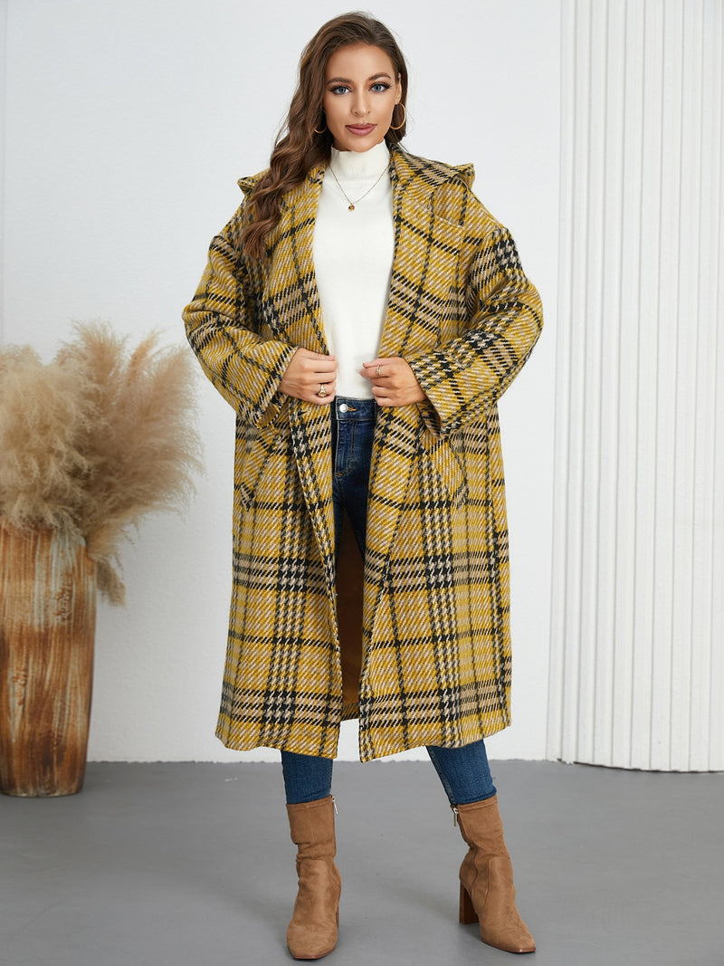 Hazel Blues® |  Plaid Double-Breasted Long Sleeve Longline Coat