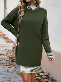 Hazel Blues® |  Striped Mock Neck Long Sleeve Sweater Dress