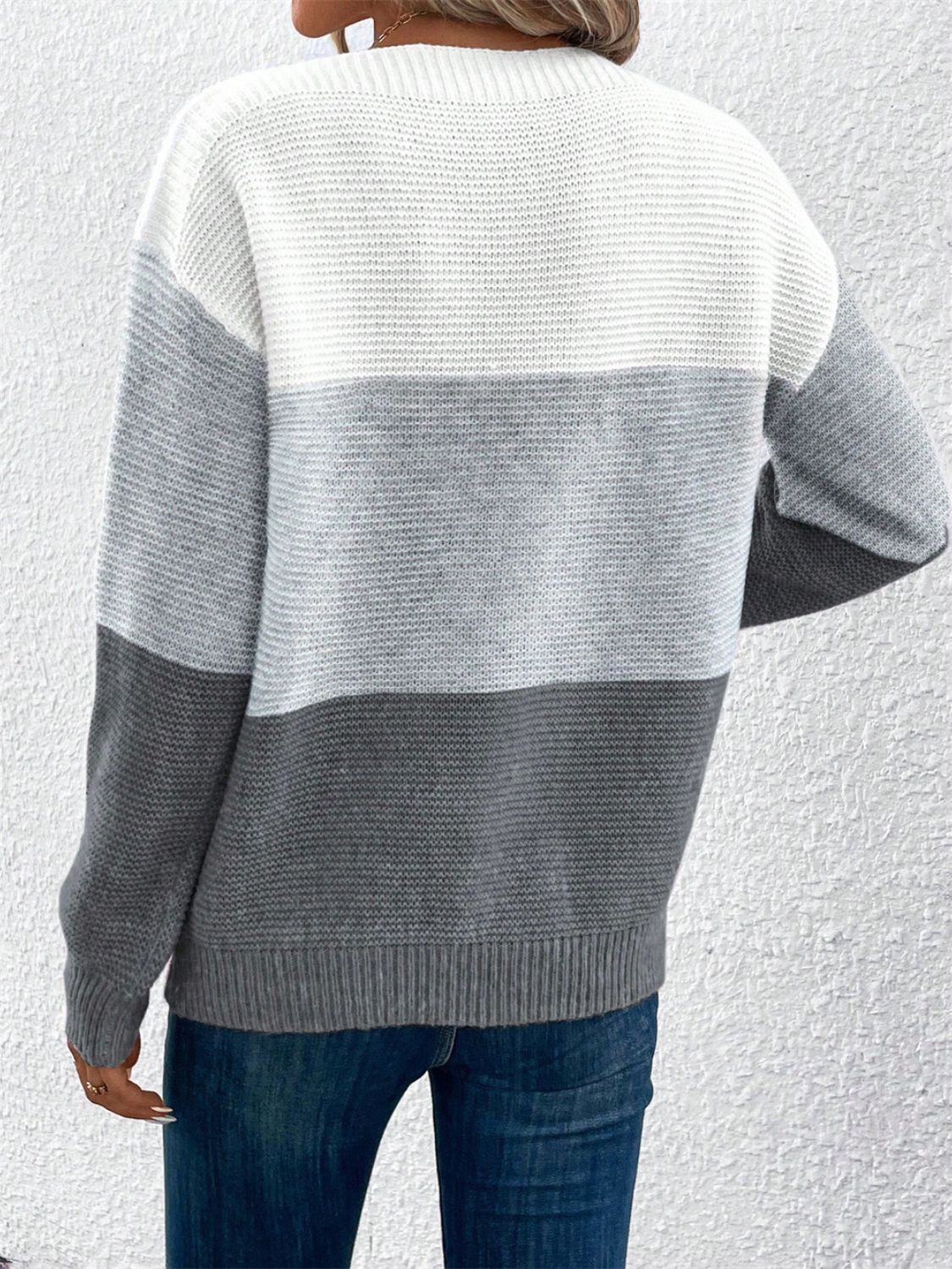 Hazel Blues® |  Color Block Drop Shoulder Long Sleeve Sweater