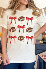 Hazel Blues® |  White Bowknot Football Graphic Crew Neck Tee