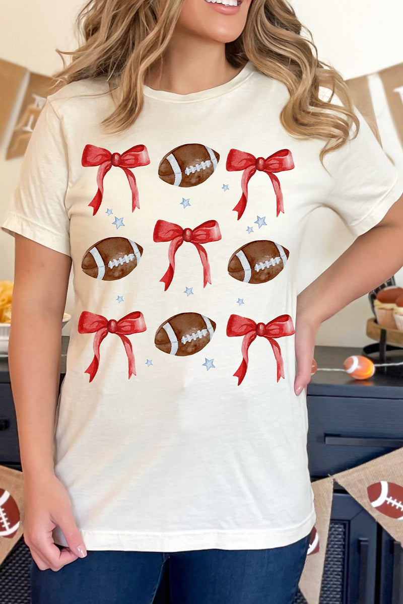 Hazel Blues® |  White Bowknot Football Graphic Crew Neck Tee