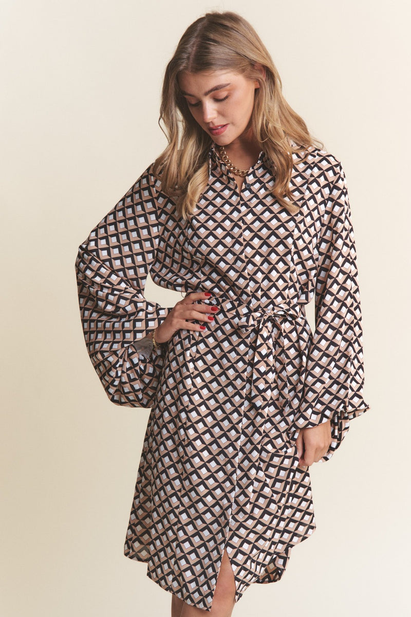 Hazel Blues® |  J.NNA Geometric Balloon Long Sleeve Midi Dress