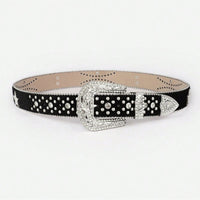 Hazel Blues® |  PU Leather Inlaid Rhinestone Belt