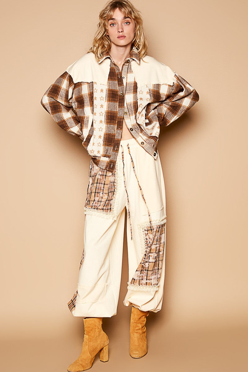 Hazel Blues® |  POL Plaid & Star Patchwork Contrast Long Sleeve Shacket