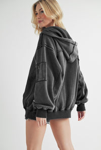 Hazel Blues® |  Aemi+Co Exposed Seam Zip Up Drawstring Hooded Jacket