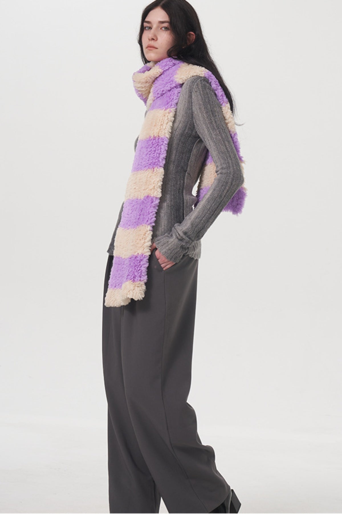 Hazel Blues® |  Fuzzy Contrast Striped Scarf