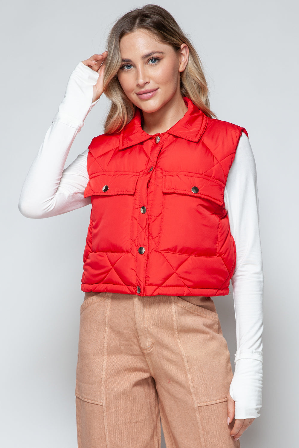 Hazel Blues® |  Snobbish Snap Down Quilted Crop Vest