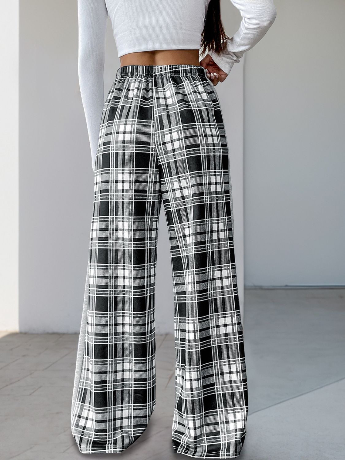 Hazel Blues® |  Perfee Drawstring Plaid Wide Leg Pants