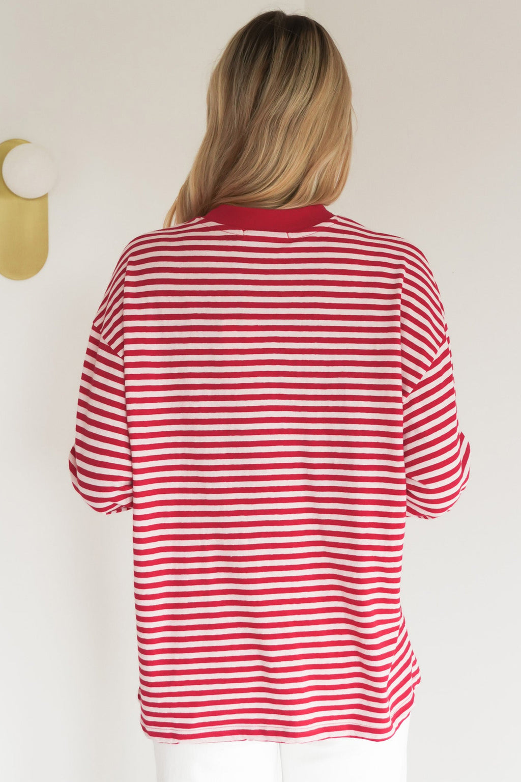 Red Stripe Oversized Long-Sleeve Top