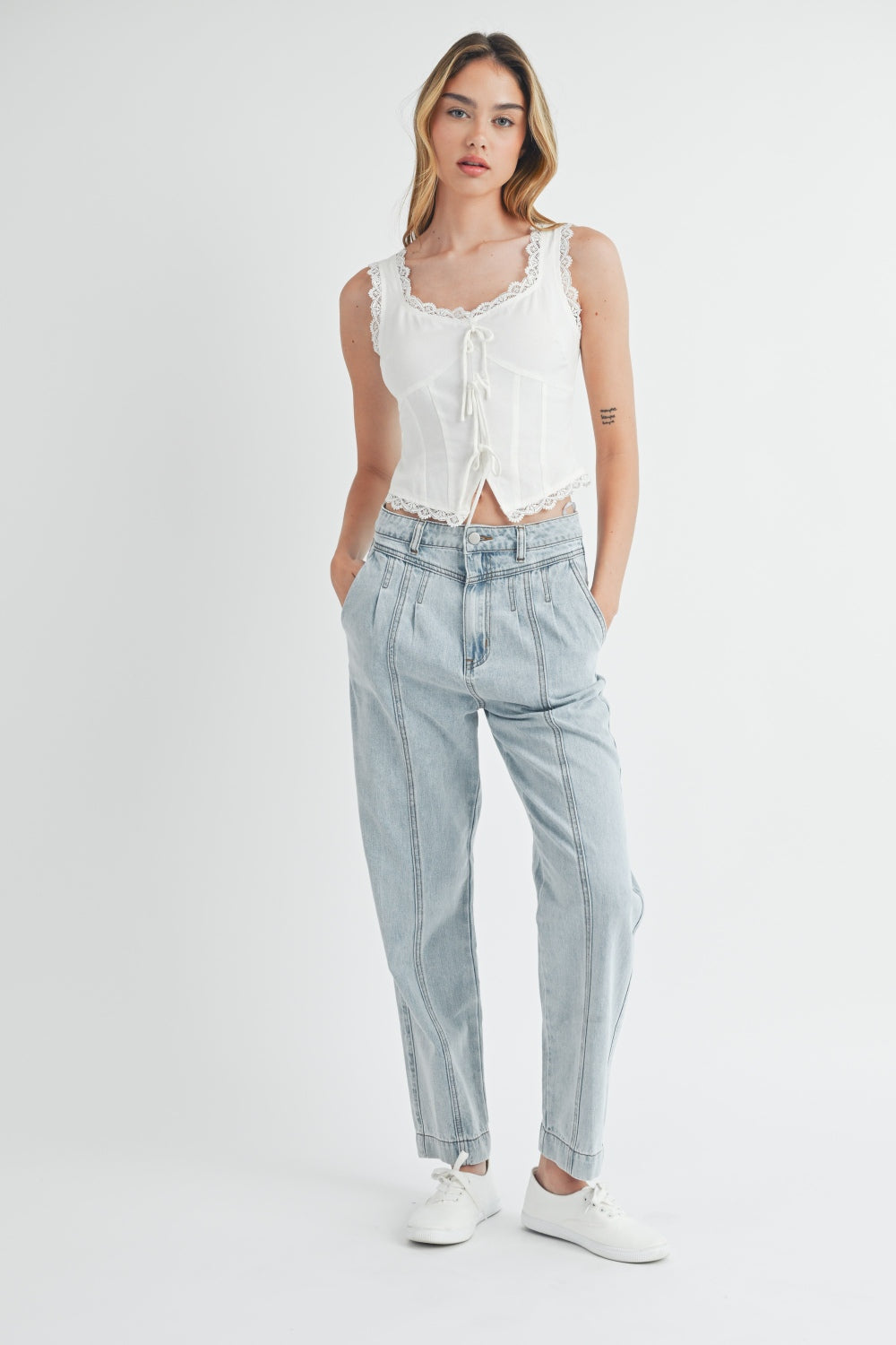 Hazel Blues® |  MABLE Pleated Front Detail Straight Jeans