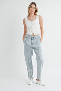 Hazel Blues® |  MABLE Pleated Front Detail Straight Jeans