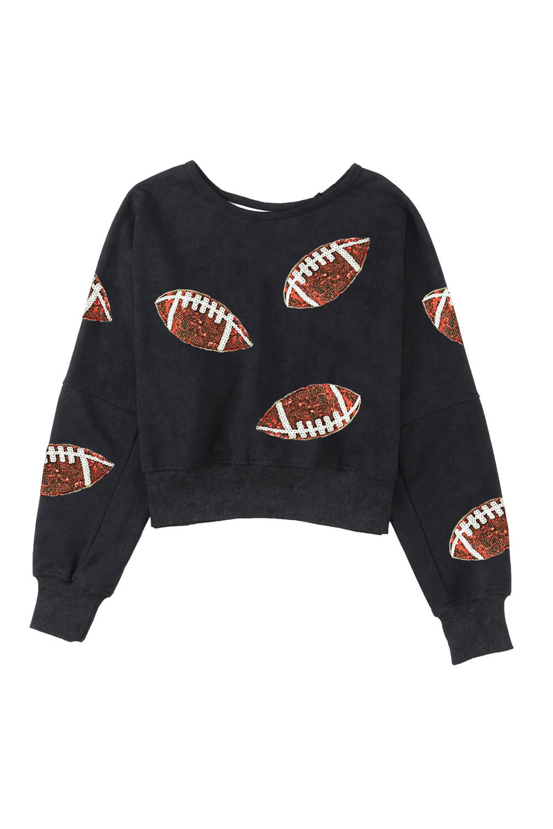 Hazel Blues® |  Sequin Football Patch Open Back Sweatshirt