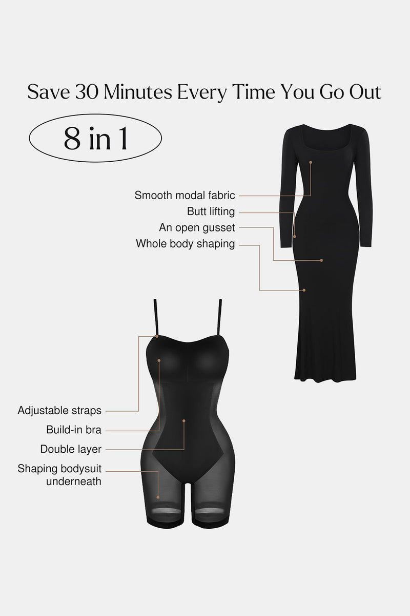 Hazel Blues® |  Basic Bae Built-In Shapewear Square Neck Long Sleeve Maxi Dress