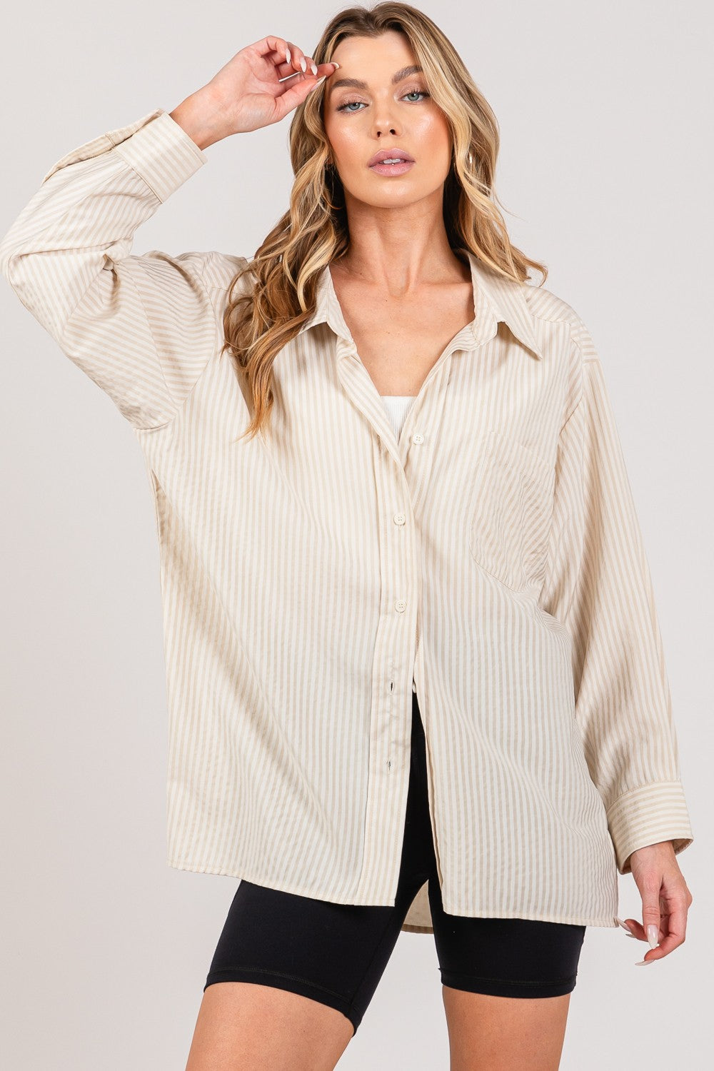 Hazel Blues® |  SAGE + FIG Striped Button Up Long Sleeve Shirt